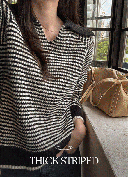 도톰 잔단가라 Collar Knitwear Korea