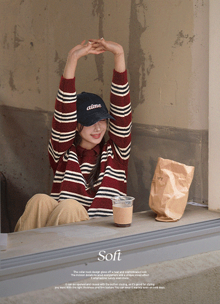 데빌 Collar horizontal striped Knitwear Korea