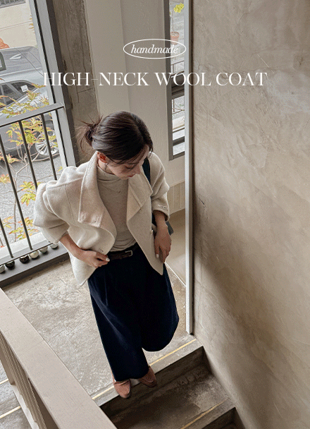 French Highneck Handmade Wool Coat Korea