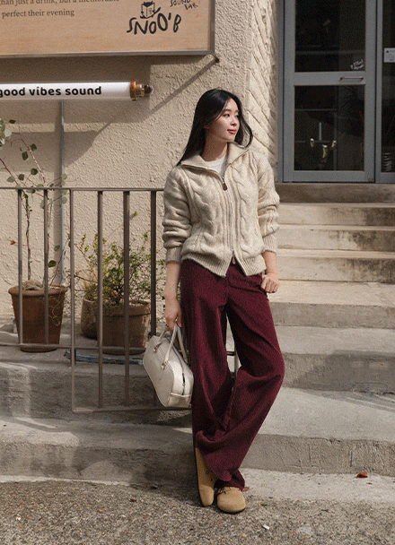 Wool 케이블 two-way Knitwear Zip up Korea