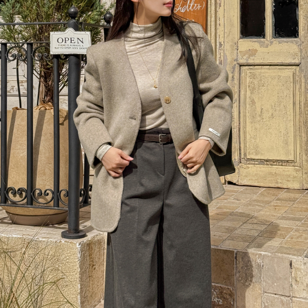 No collar Half Handmade Wool Coat