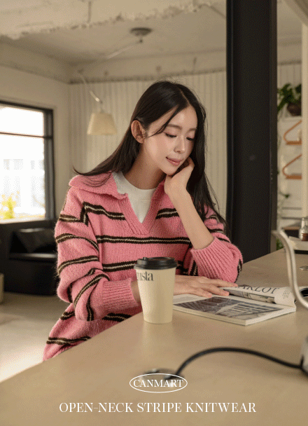 트임 넥 Stripe Collar Knitwear Korea