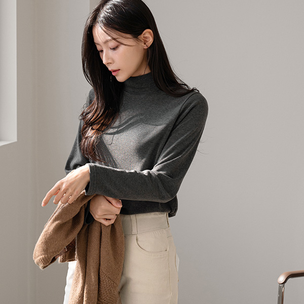 [valyou] Basic Span half-turtleneck fleece lined T-shirt