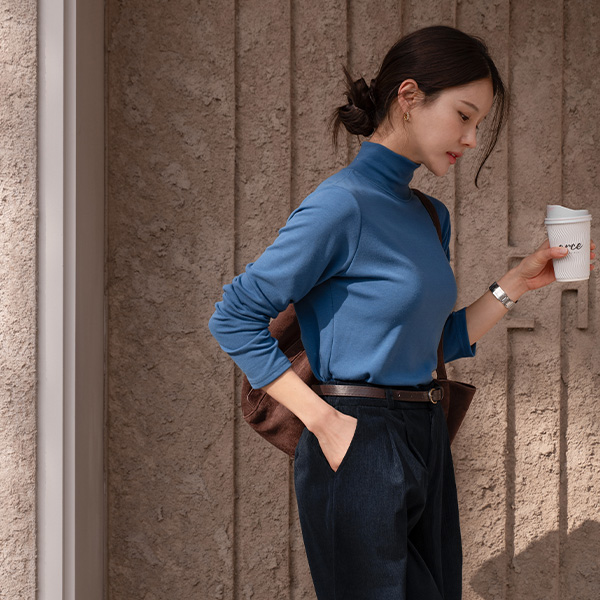 [valyou] Basic Span half-turtleneck fleece lined T-shirt