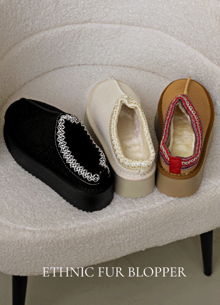Ethnic Platform shoes Fur Blopper Korea
