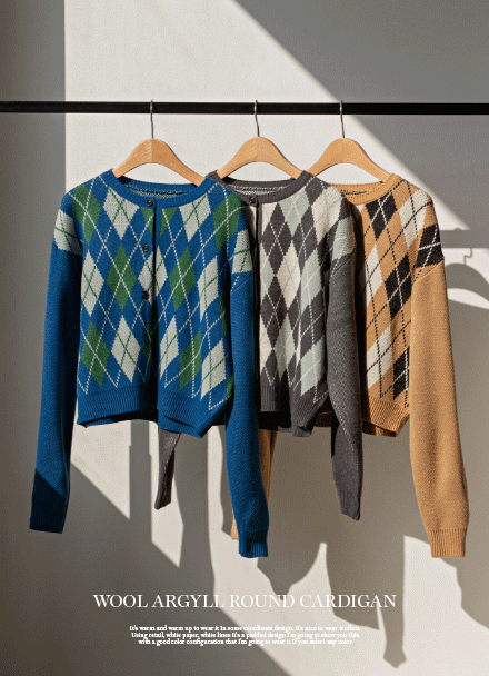 Wool Argyle Round Cardigan Korea