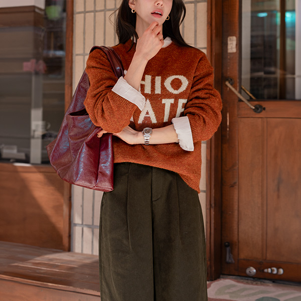 State Lettering Wool Round Knitwear