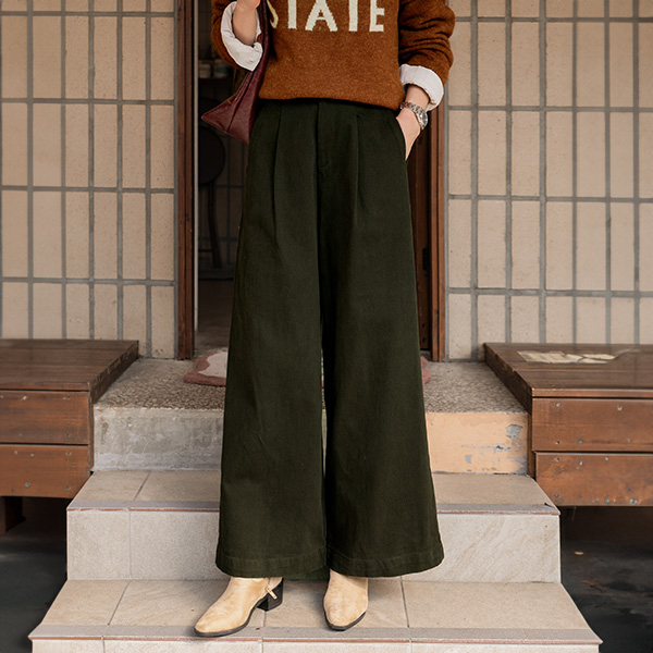 Cotton Peach Pintuck Wide Banding Pants