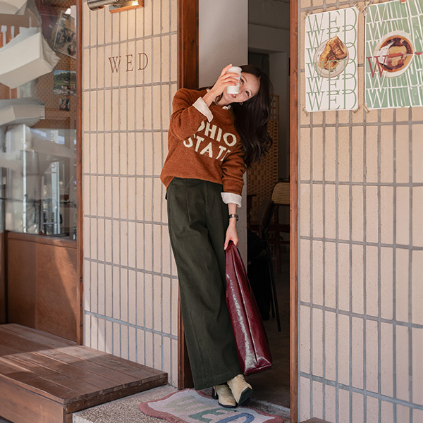 Cotton Peach Pintuck Wide Banding Pants