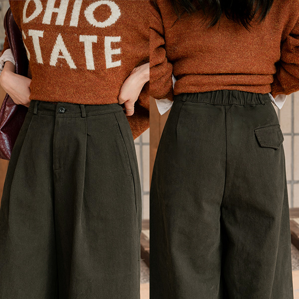 Cotton Peach Pintuck Wide Banding Pants