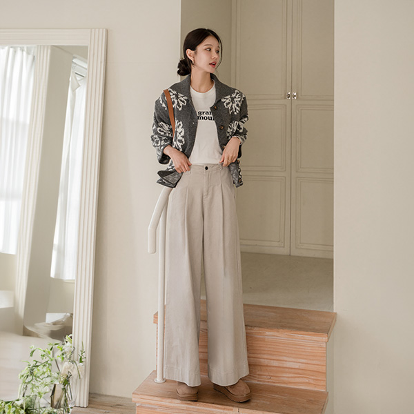 Cotton Peach Pintuck Wide Banding Pants