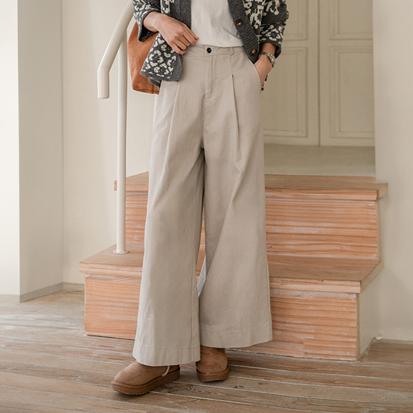 Cotton Peach Pintuck Wide Banding Pants