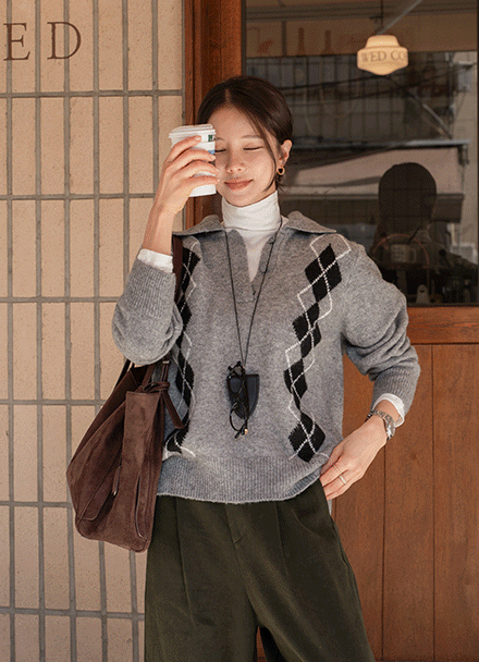 무드 아가일 Wool Collar Knitwear Korea