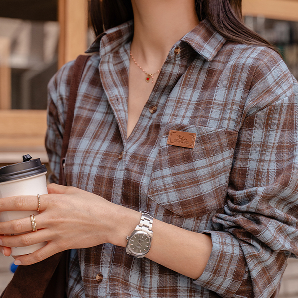 Leather Patch fleece lined Check Shirt