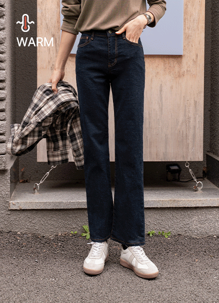 Peach fleece lined Straight Denim Pants Korea