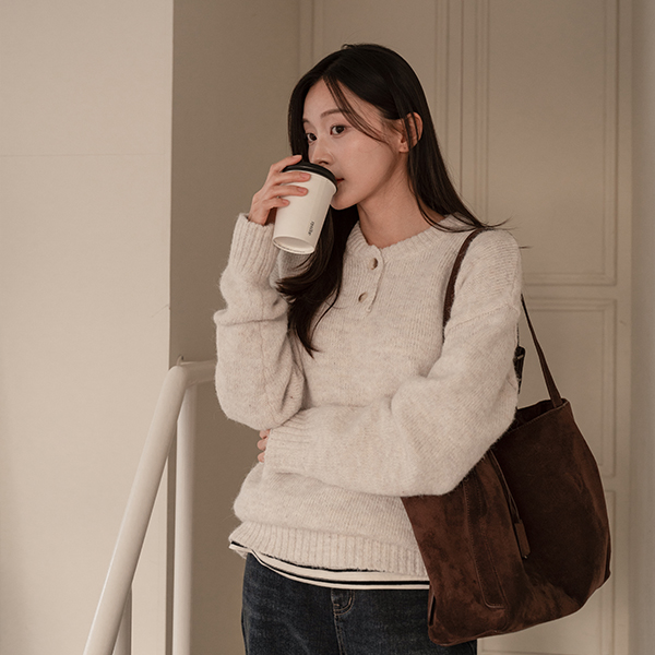Double Button Wool Round Knitwear