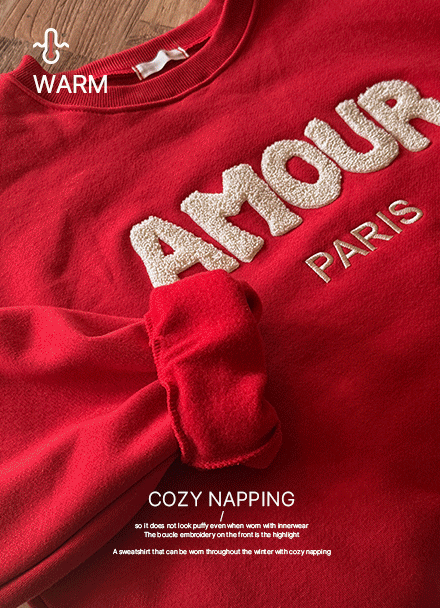 아모르 부클 자수 fleece lined sweatshirt Korea