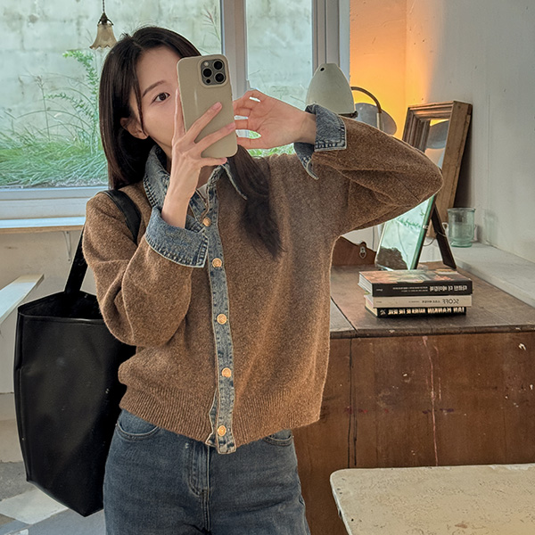 It's Denim Collar Knitwear Cardigan