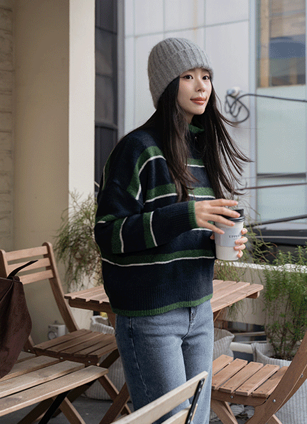 Half Turtleneck Stripe Wool Knitwear Korea