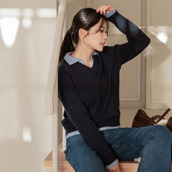 레이어링 Collar Wool Knitwear