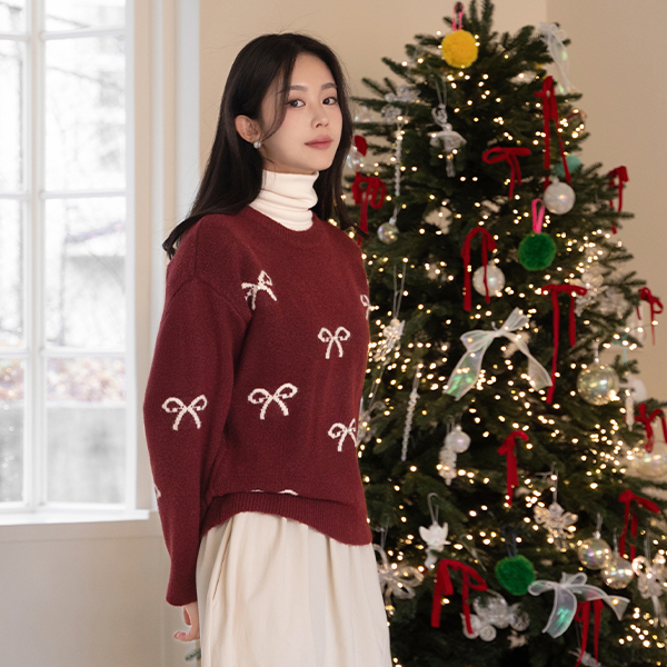 Bell Ribbon Wool pearl Knitwear