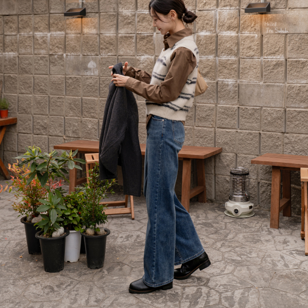 Angora Hairy Horizontal Striped Wool Knitwear Vest