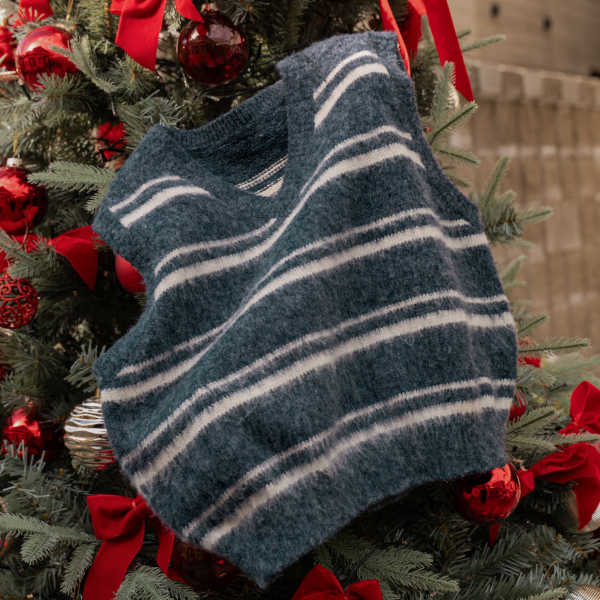 Angora Hairy Horizontal Striped Wool Knitwear Vest