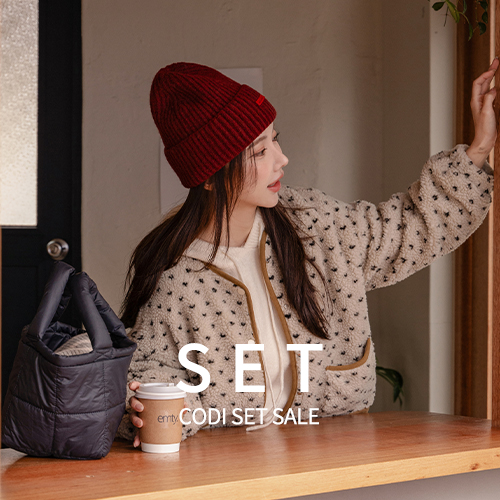 [Codi set] Puppy Raglan Hood Knitwear+Curly Dot Quilted Jumper