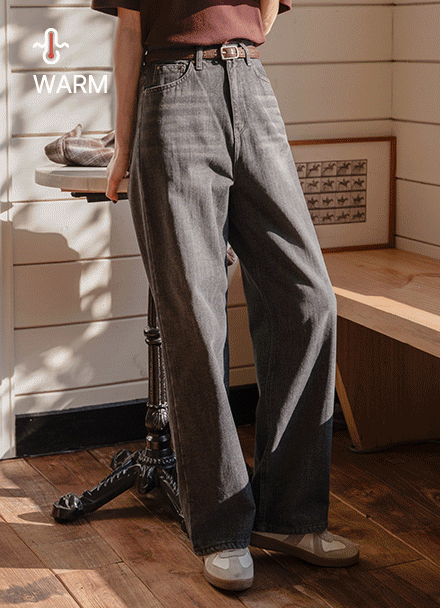 Just Wide Back Banding Fleece Lined Denim Pants Korea