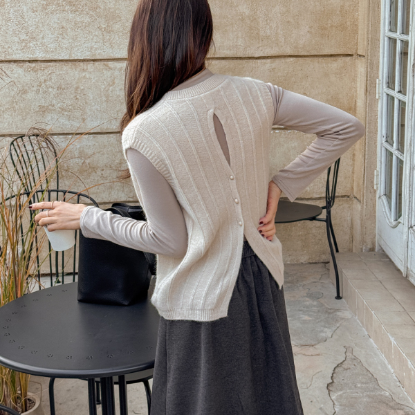 Simple Bag Slit Knitwear Vest