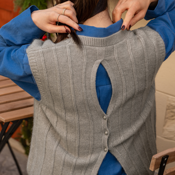 Simple Bag Slit Knitwear Vest