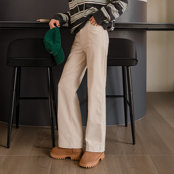 Odd Corduroy Straight Banding Fleece Lined Pants