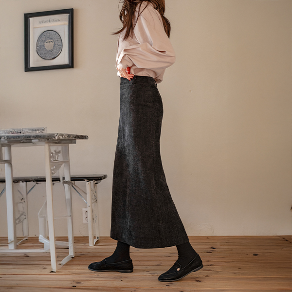 이브닝 Slim fleece lined Velvet Skirt