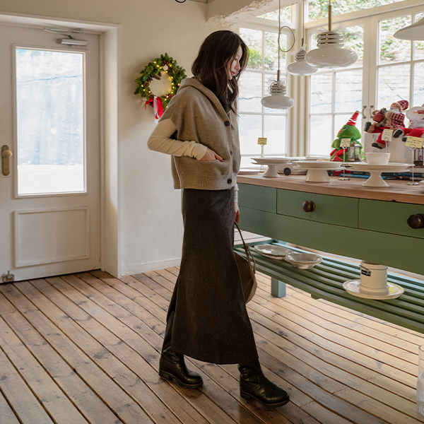 이브닝 Slim fleece lined Velvet Skirt