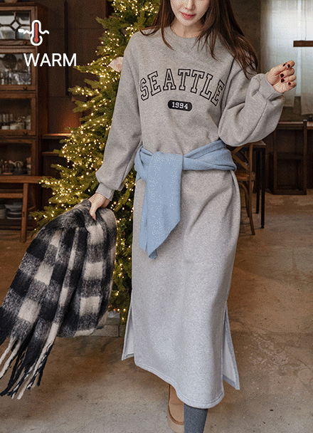 door 오버 fleece lined sweatshirt Dress Korea