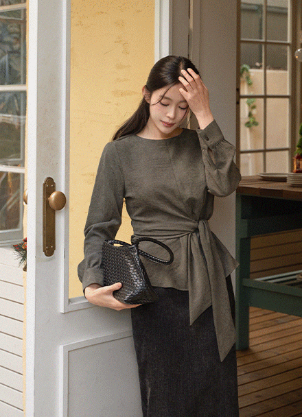 슈밍 Suede 허리타이 Blouse Korea