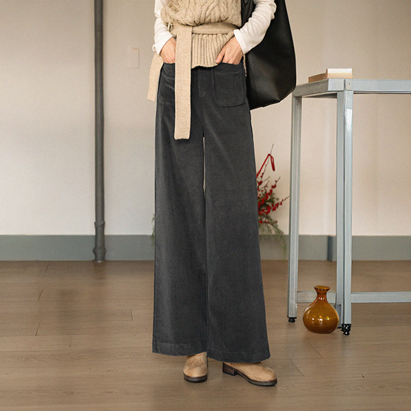 Pocket Wide Back Banding Fleece Lined Corduroy Pants