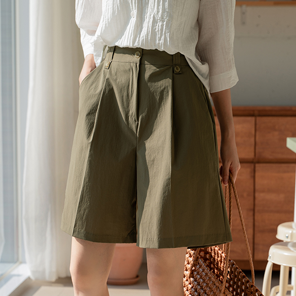 Linen Banding Span Pintuck Shorts