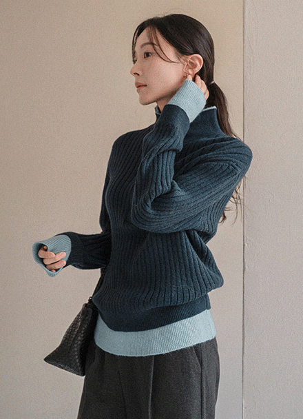 Blooming Color matching Collar Knitwear Korea