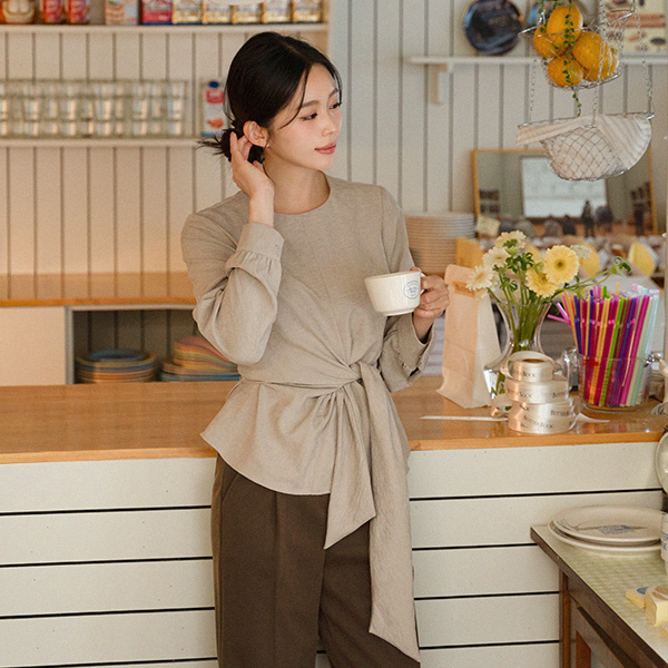 Shooming Suede Waist Tie Blouse