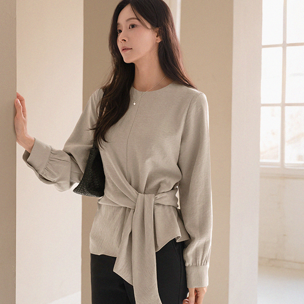Shooming Suede Waist Tie Blouse