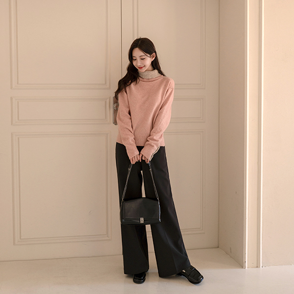 Wool color combination Turtleneck Knitwear