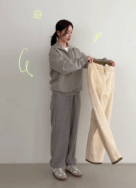 Curved Fur Lining Back Banding Corduroy pants Korea