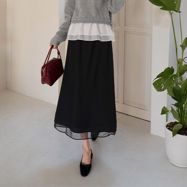 Double Layered Slit Banding Skirt