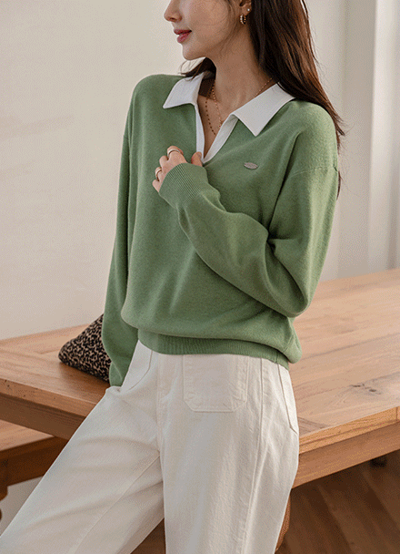 Pendant Slit Color Matching Knitwear Korea