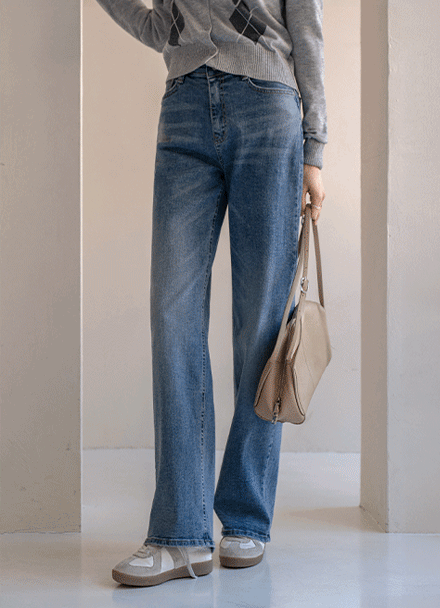Fly Washing Wide Banding Denim Pants Korea