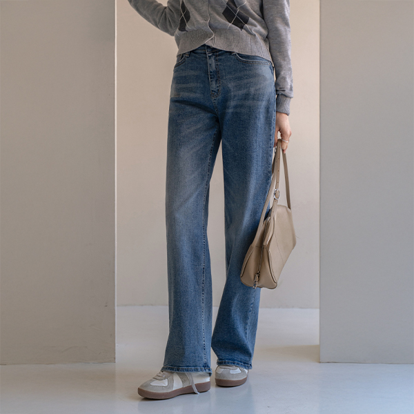 Fly Washing Wide Banding Denim Pants