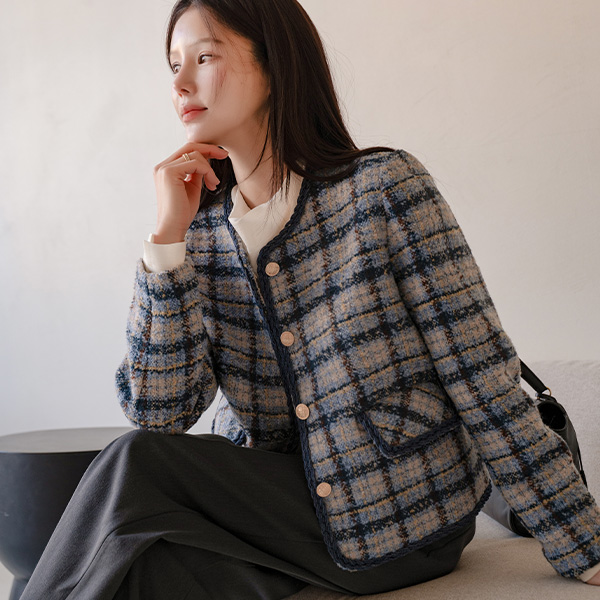 Blanc Color Matching Check Tweed Jacket