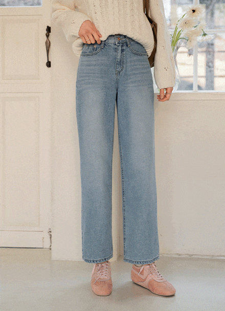 Jeans 리오셀 Straight 9부 Denim Banding Pants Korea