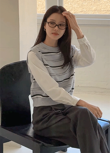 Stripe Knitwear Vest layered Shirt Korea